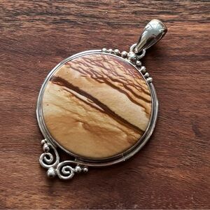 Large Sterling Silver and Brown Sandstone Pendant